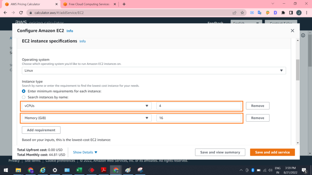 Amazon cloud server cost - AWS pricing Calculator