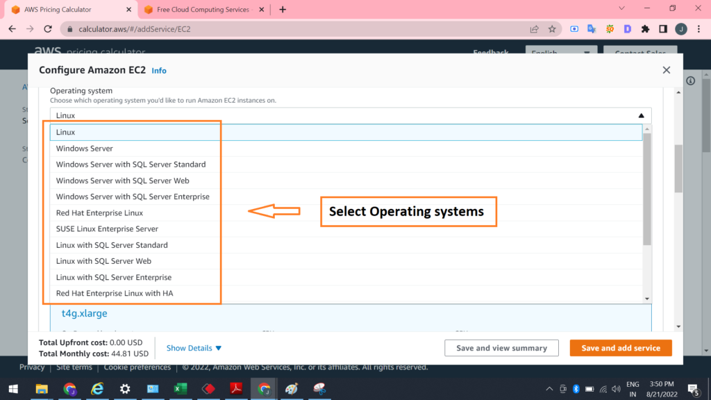 Amazon cloud server cost - AWS pricing Calculator