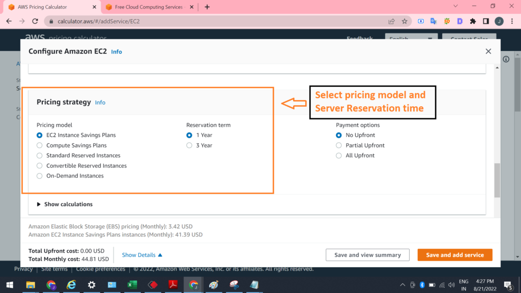 Amazon cloud server cost - AWS pricing Calculator