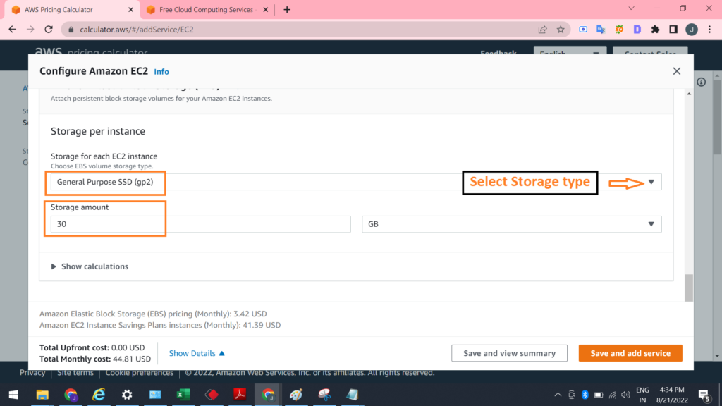 Amazon cloud server cost - AWS pricing Calculator